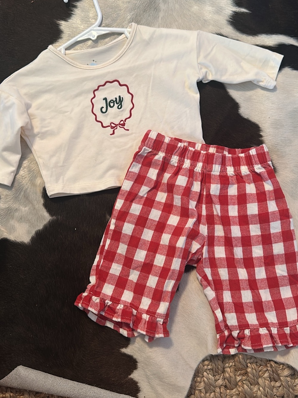 Kids' Red Gingham Pajama Set with "Joy" Top